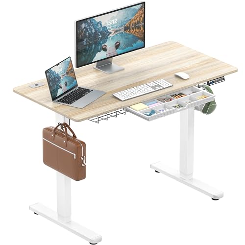 SHW 48-Inch Electric Height Adjustable Standing Desk w/Drawer, Maple