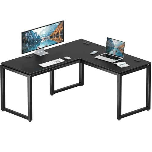 SHW 55 x 60 Commercial-Grade L-Shape Corner Office Computer Desk, Black